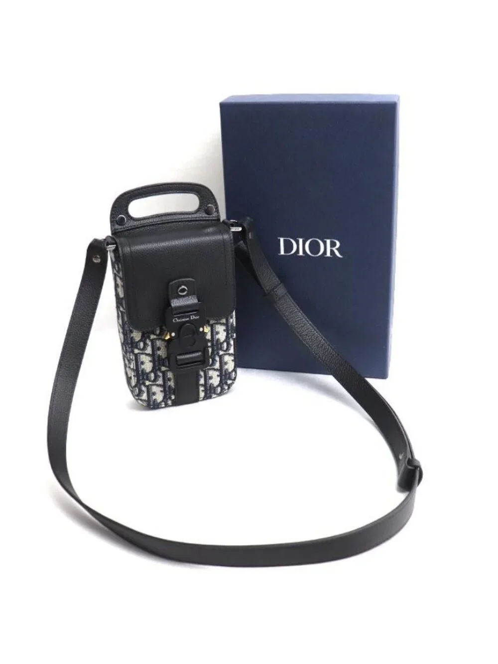 Dior Oblique Saddlebar Pouch Shoulder Bag Black